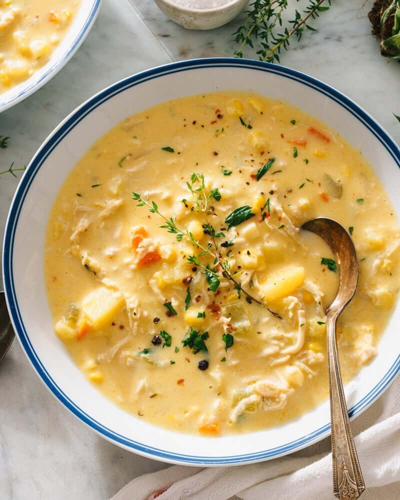 Healthy chicken corn chowder with vegetables and a creamy dairy base