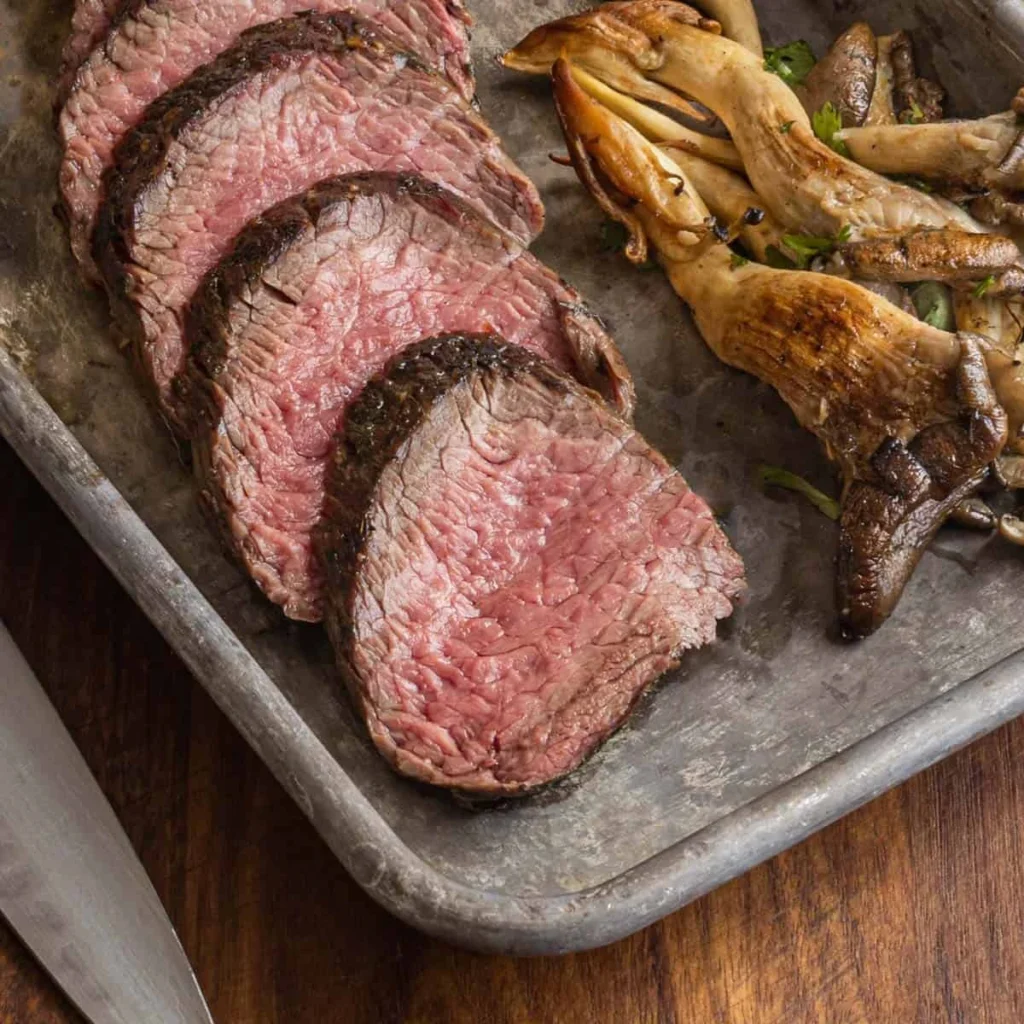 Cast iron-seared beef teres major with butter and herbs